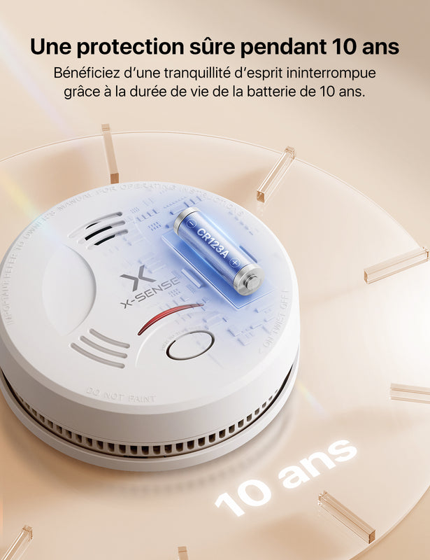 Détecteur de fumée X-Sense avec fixation magnétique et pile 10 ans, SD11
