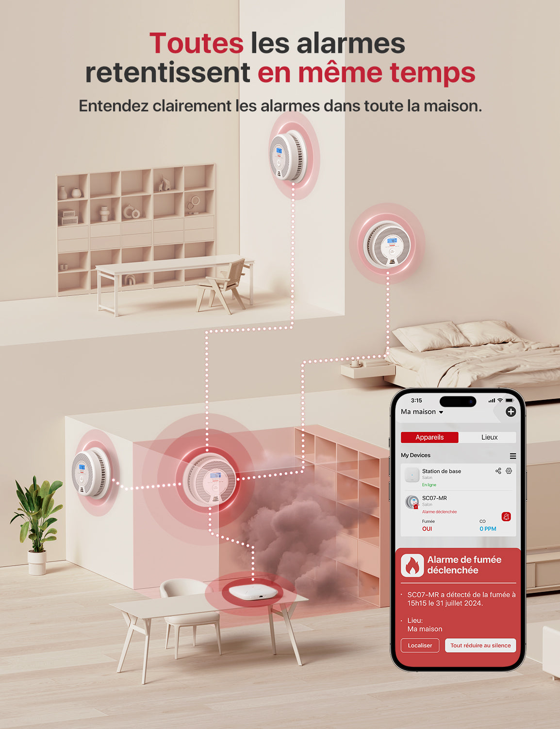 SC07-MR Détecteur intelligent interconnecté de fumée et de monoxyde de carbone