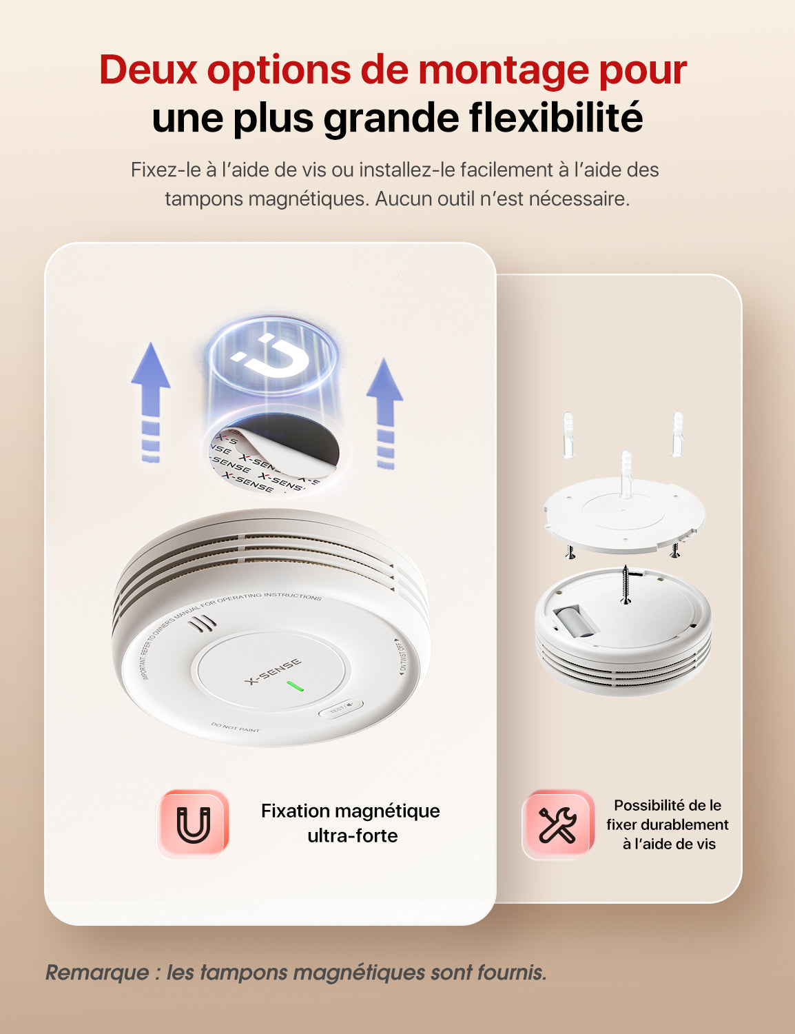 Deux façons d'installer le XS0D-MR : fixation magnétique et perçage.