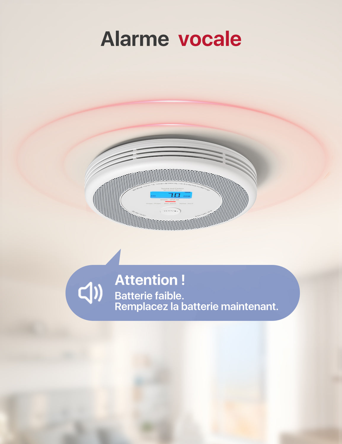 XP0A-SR Détecteur autonome de fumée et de monoxyde de carbone avec alerte vocale