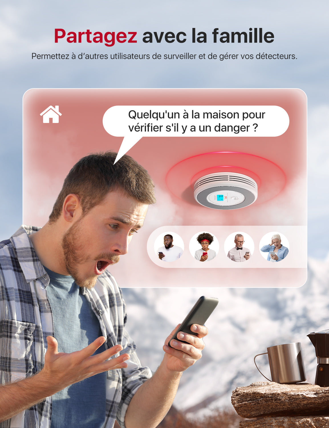 WiFi Détecteur de fumée et de monoxyde de carbone avec alerte vocale, XP0A-iR