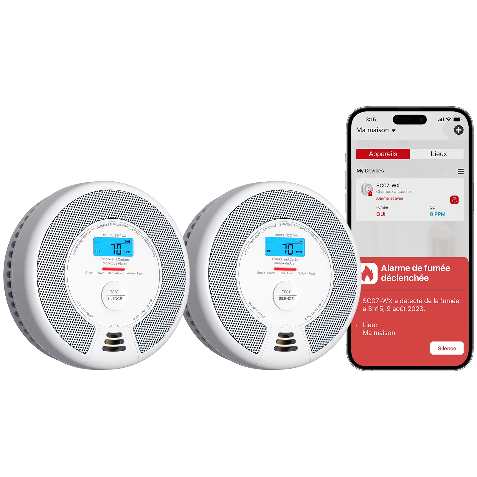 Wi-FI Détecteur de Fumée et de Monoxyde de Carbone, SC07-WX