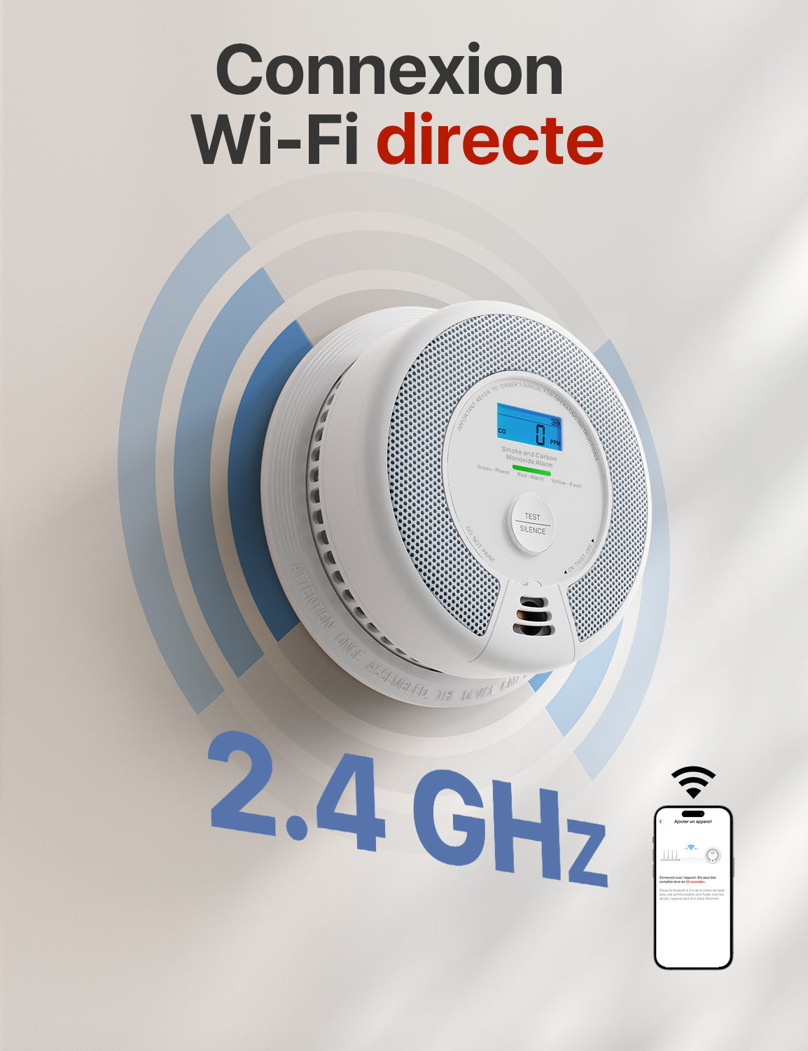 Connectez le détecteur de monoxyde de carbone et de fumée X-SENSE SC07-WX à l'application mobile via Wi-Fi 2,4 GHz.