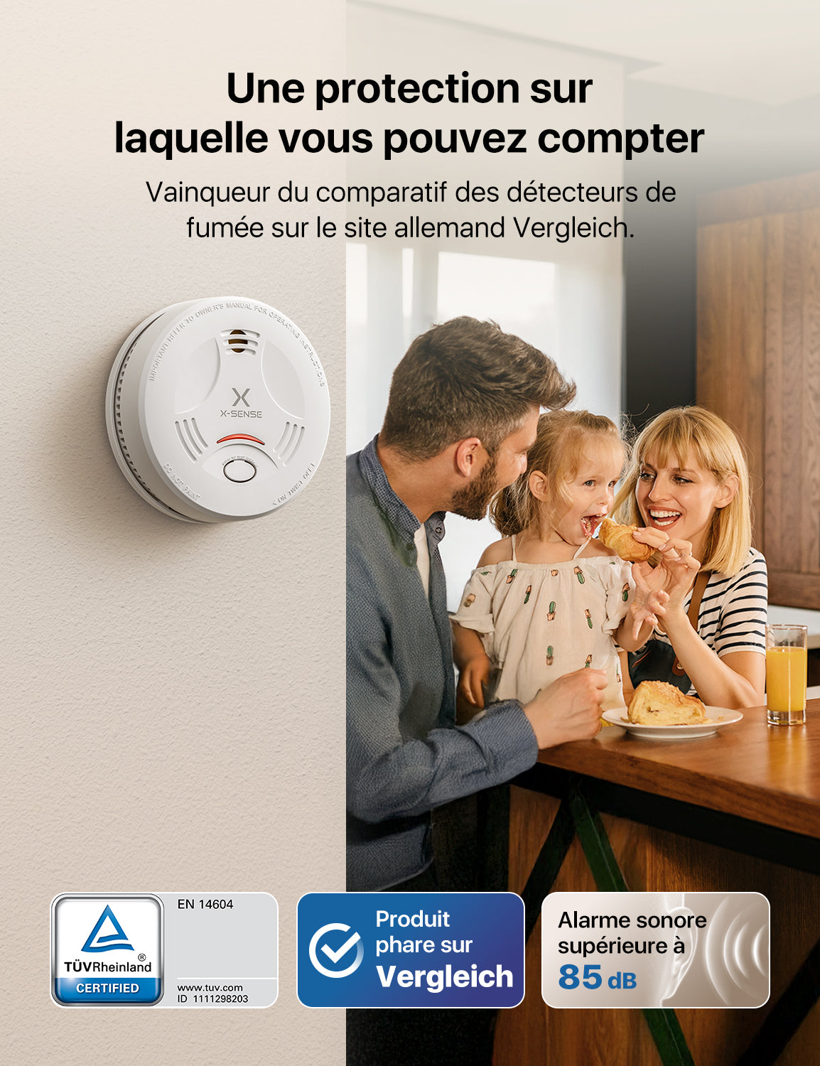 SD11 Détecteur de fumée X-Sense avec fixation magnétique et pile 10 ans