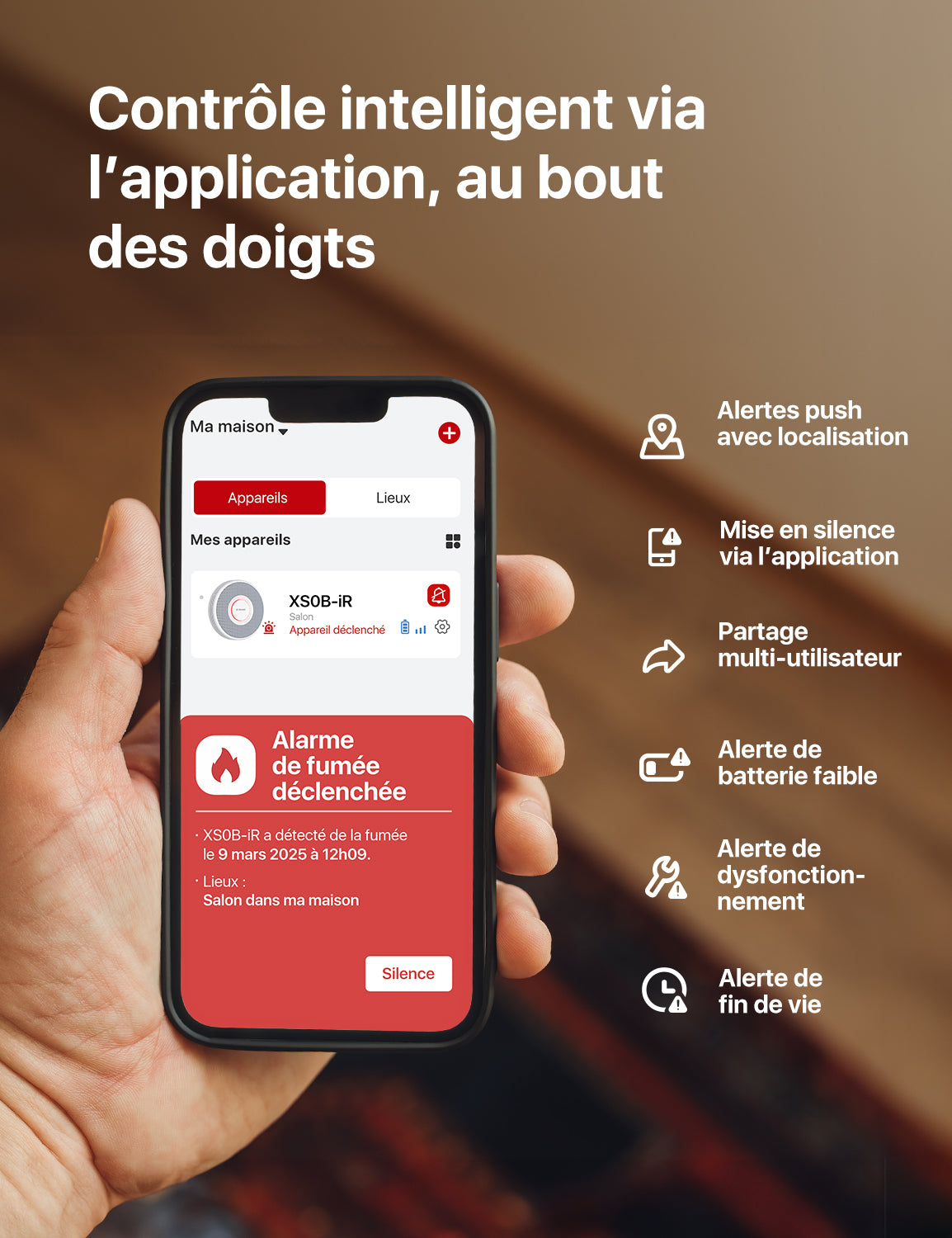 XS0B-iR Détecteur de fumée intelligent avec alerte vocale